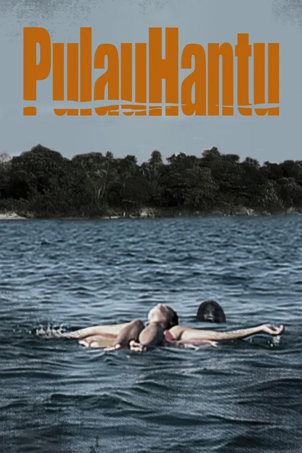 Poster resmi Pulau Hantu (2007): seorang perempuan mengapung di permukaan laut dengan sosok berambut hitam muncul di dekatnya, berlatar pulau berhutan